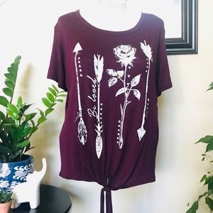 NWOT Juniors Maroon Tie Waist T, Floral Print XXL